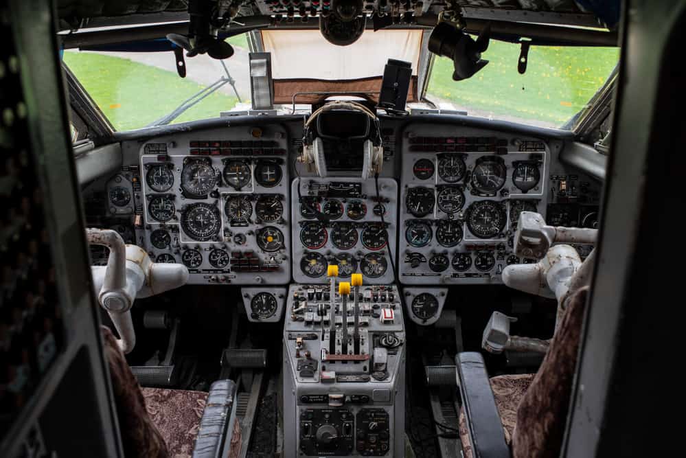 Inside view of the cockpit of an aeroplane in an aviation Museum
