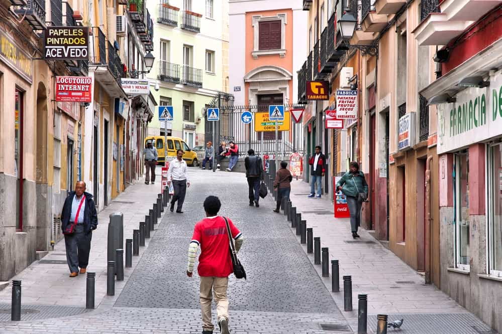 Street view of Lavapies district in Madrid